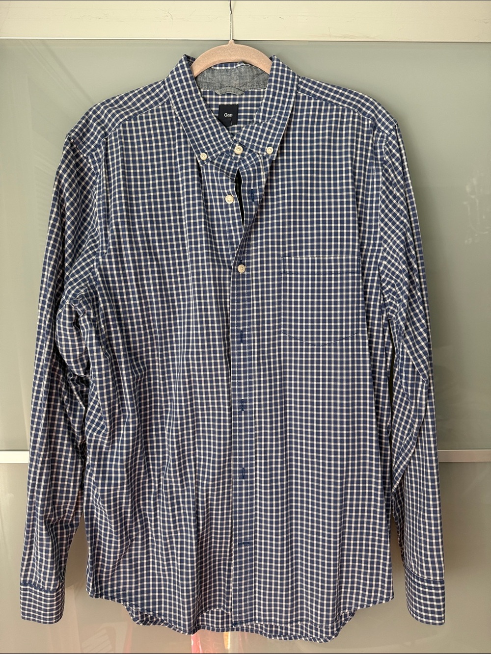 GAP Men's Navy and White Check Button-Down Shirt